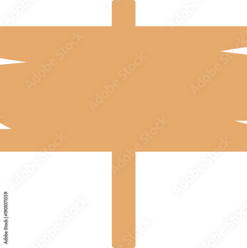 Blank wooden sign board vector illustration. Flat rustic timber banner on a pole for garden notices, directional pointers, or custom text announcements.