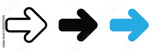Right Arrow Icon Set. Next, Forward, and Direction Vector Symbols. Navigation Sign Collection.