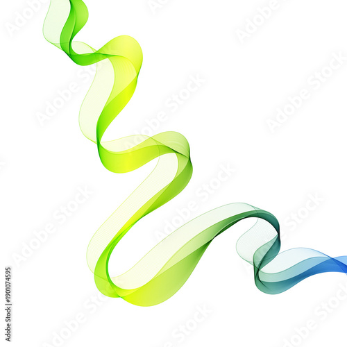 Abstract dynamic wave of thin lines in green and blue colors. png