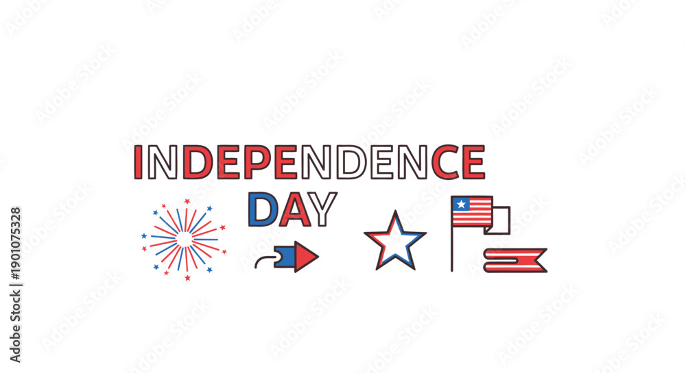 Obraz premium Independence Day vector illustration with fireworks, star, and flag icons, for banner or poster