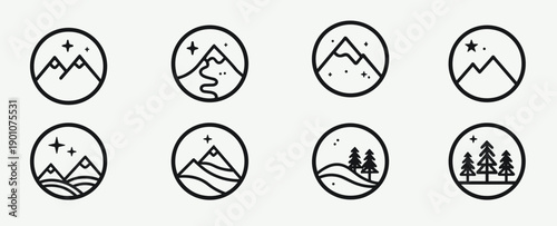  set of minimalist black line icons depicting various