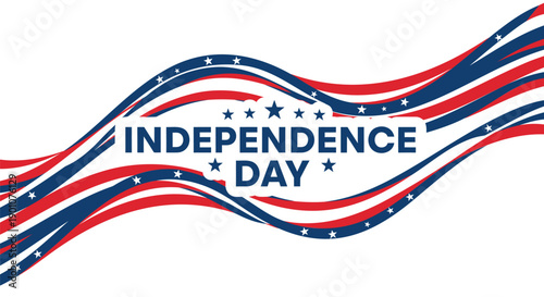 Independence Day banner or poster with wavy stripes and stars, vector illustration for website or social media
