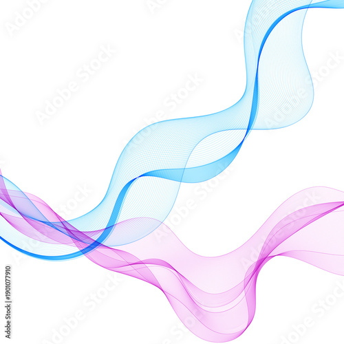Abstract neon waves of thin blue and pink lines. png