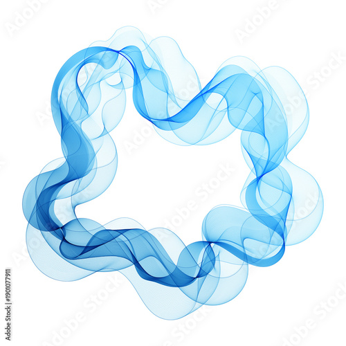 Abstract round frame made of thin blue lines in the shape of a digital wave. png