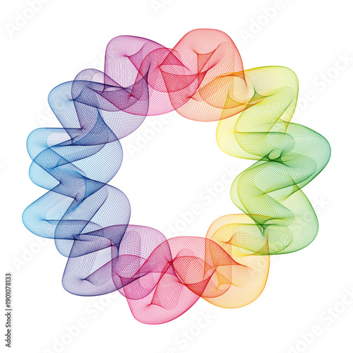 Abstract rainbow frame in the shape of a wavy ring of thin lines. png