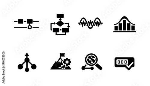 Quantum Algorithms Icons. Quantum algorithms. Filled icon set of Quantum algorithms: quantum logic gate,