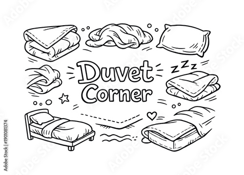 Duvet Corner. Hand-drawn doodle illustration of Duvet Corner. duvet, blanket corner, mattress, bed frame,