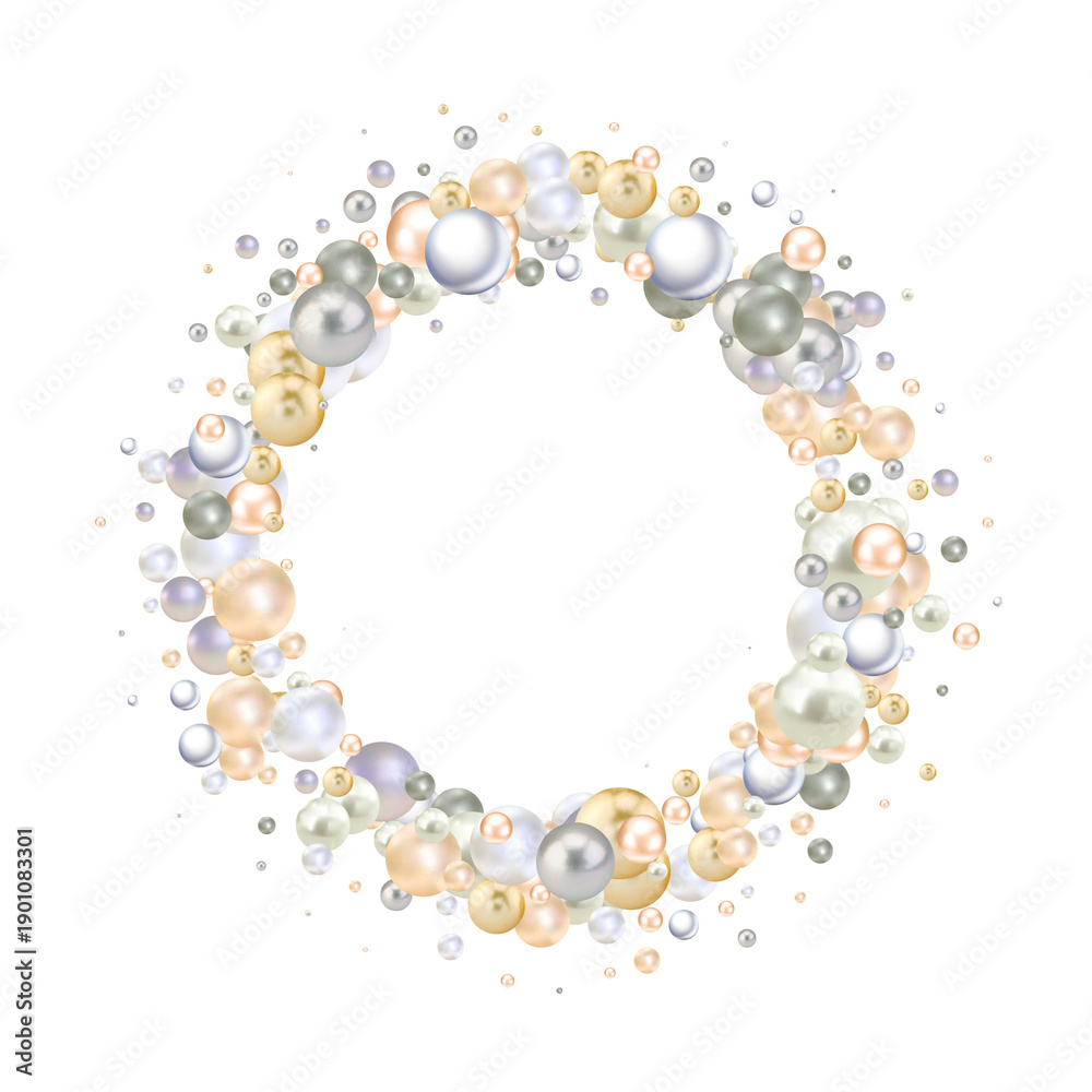 Fototapeta premium Round border of shining pearls for jewelry design. png