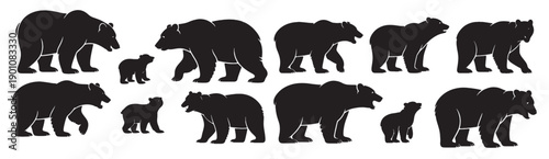 grizzly bear family silhouettes collection wildlife animals