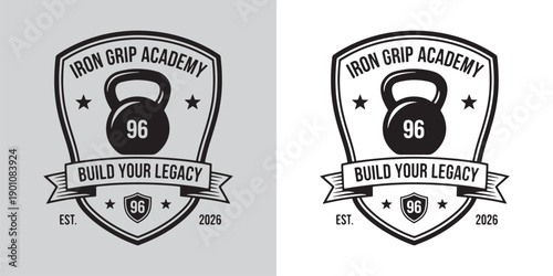 Military Style Kettlebell Fitness Gym Academy Shield Logo