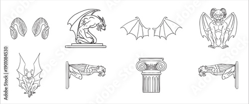 Menacing Gargoyle Statues Art Pack for Gothic and Medieval Designs.