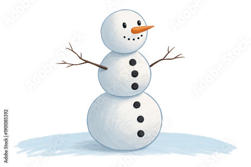 A cheerful snowman with a carrot nose and coal eyes