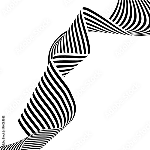 Black and white curved line stripe moving wave abstract background. png