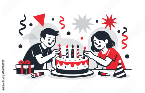 Birthday Party Setup. Birthday surprise setup. Candles being placed while the cake sits centered, ribbons and