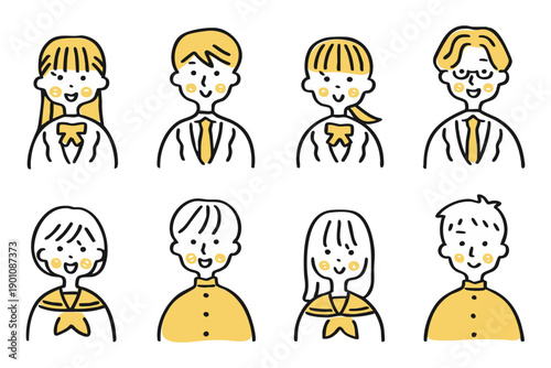 男女の学生の上半身アイコンセット②笑顔