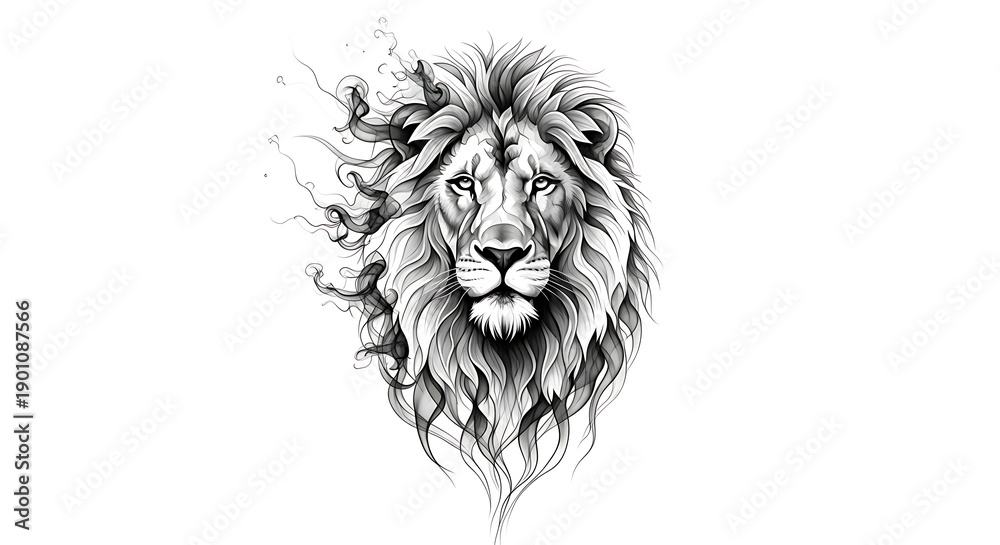 Fototapeta premium lion head tattoo on white white background