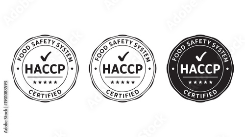 HACCP food safety certification stamps in black and white on clean background for quality control