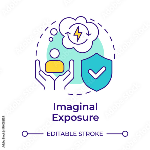 Imaginal exposure multi color concept icon. Personal care, mental energy. Heath support. Round shape line illustration. Abstract idea. Graphic design. Easy to use in brochure, booklet