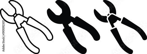 Industrial Steel Wire Cutter Pliers Hand Tool For Electrical Repair Maintenance Work Vector Silhouette and Pictogram Icon Set.eps