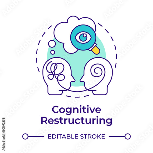 Cognitive restructuring multi color concept icon. Mental health, psychological therapy. Round shape line illustration. Abstract idea. Graphic design. Easy to use in brochure, booklet