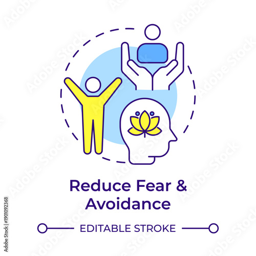 Reduce fear and avoidance multi color concept icon. Mental wellness, personal growth. Community support. Round shape line illustration. Abstract idea. Graphic design. Easy to use in brochure, booklet