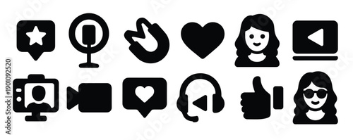 influencer icons set of bold black social media icons