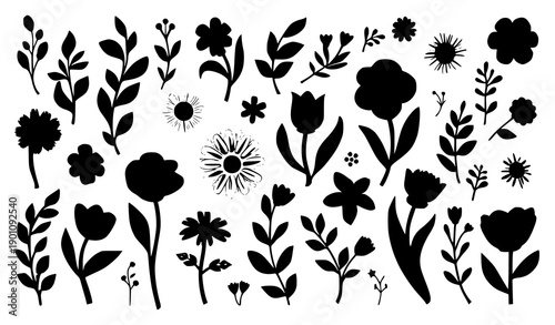 :
Colorful spring floral and leaf branch vector elements for sticker and clipart design