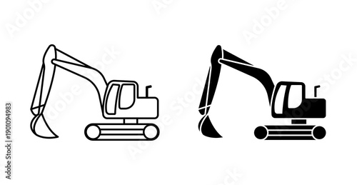 Track Excavator Construction Machine Line Icon