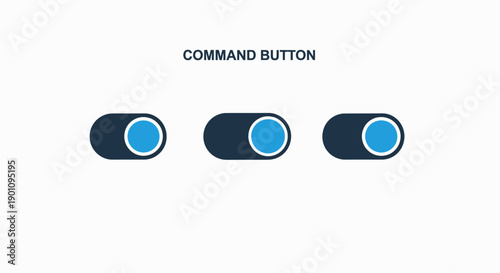 Three toggle switch icons representing on/off states or command buttons for user interface design and digital controls.