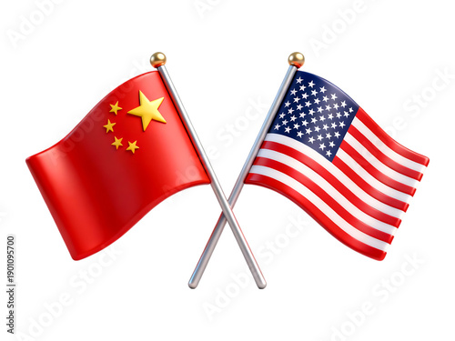 Two national flags china and the united states are crossed on transparent background high quality professional detailed modern elegant stylish clean
