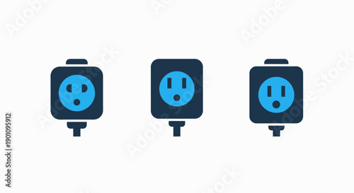 Three electrical power outlet icons in a clean, modern style, symbolizing energy, electricity, and power connection.