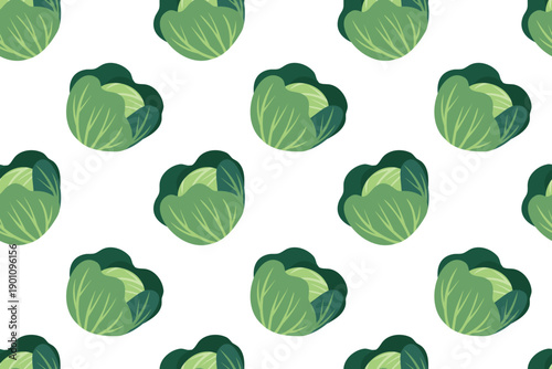 Seamless pattern with cabbage. Hand-drawn colorful lettuce and vegetable leaves. Healthy organic produce. Fresh, healthy vegetables.