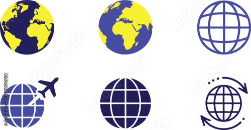 Earth Globe Icon Set  World Planet Symbols Collection