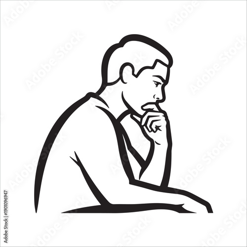 A man in deep thought with his hand on his chin