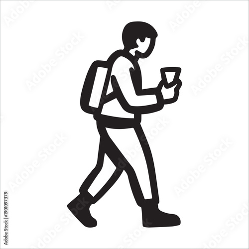 Wallpaper Mural A person walking while looking at their phone with a backpack on Torontodigital.ca