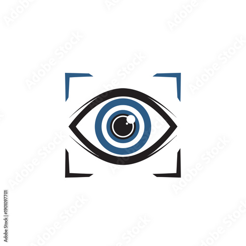 A stylized graphic representation of a human eye within a square frame, symbolizing vision and focus.