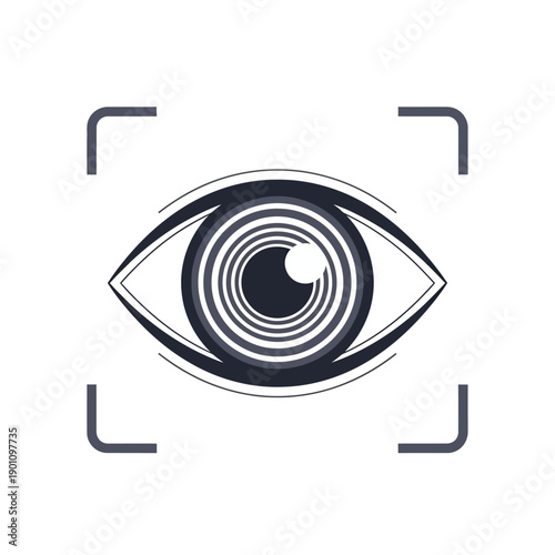 Stylized illustration of an eye within a camera focus frame, symbolizing vision and surveillance.