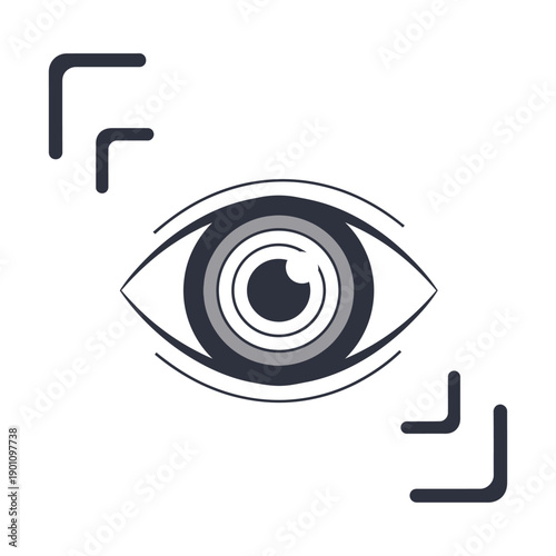 Stylized illustration of an eye with concentric circles and corner brackets, symbolizing vision or surveillance.