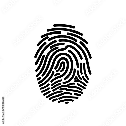 A detailed black and white illustration of a human fingerprint, showcasing its unique ridge patterns.