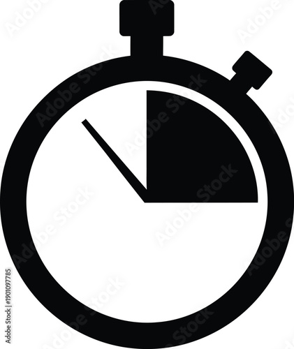 Minimal Black and White Stopwatch Illustration Logo ON White Background