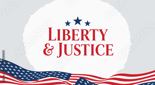 American flag wave design element with Liberty & Justice text, for banner or poster, vector illustration