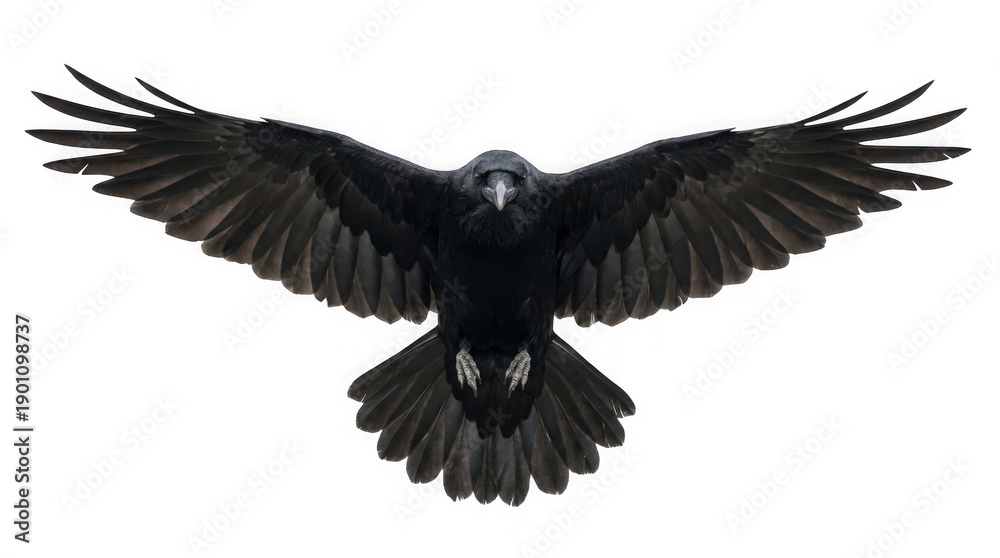 Fototapeta premium A large black bird with wings spread wide