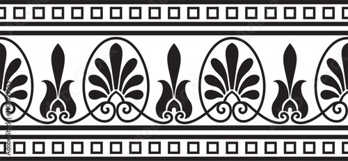 Vector monohrome black seamless classical Greek ornament. Endless European pattern. Border, frame Ancient Greece, Roman Empire.