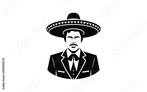 Mexican mariachi man in sombrero and suit latin american culture icon festive character design