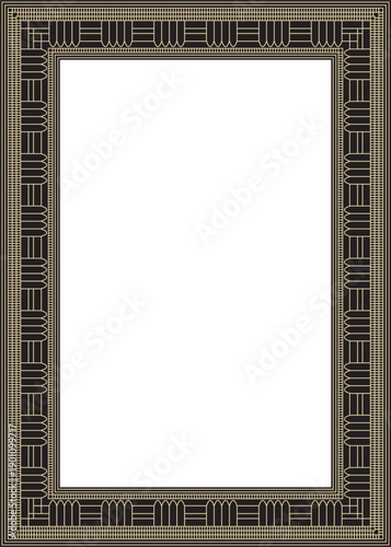 Vector gold and black square Egyptian ornament. Endless Rectangle, Ring of Ancient Egypt. Geometric African frame.