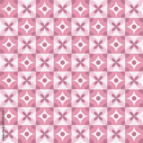 Geometric Seamless Pink and White Floral Tile Pattern Background