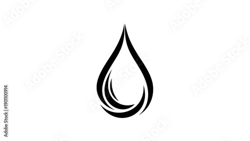 Abstract Black Water Drop Symbol with Swirls