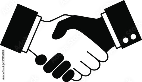 Create a Handshake icon symbolizing partnership and business deal between two professional partners in shilouttee art of white background