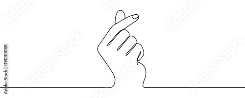 Korean heart hand gesture in one line art style. Finger heart drawing with editable black stroke on white background. Vector illustration.