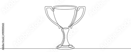 Winner's trophy cup in one line art style. Award drawing with editable black stroke on white background. Vector illustration.